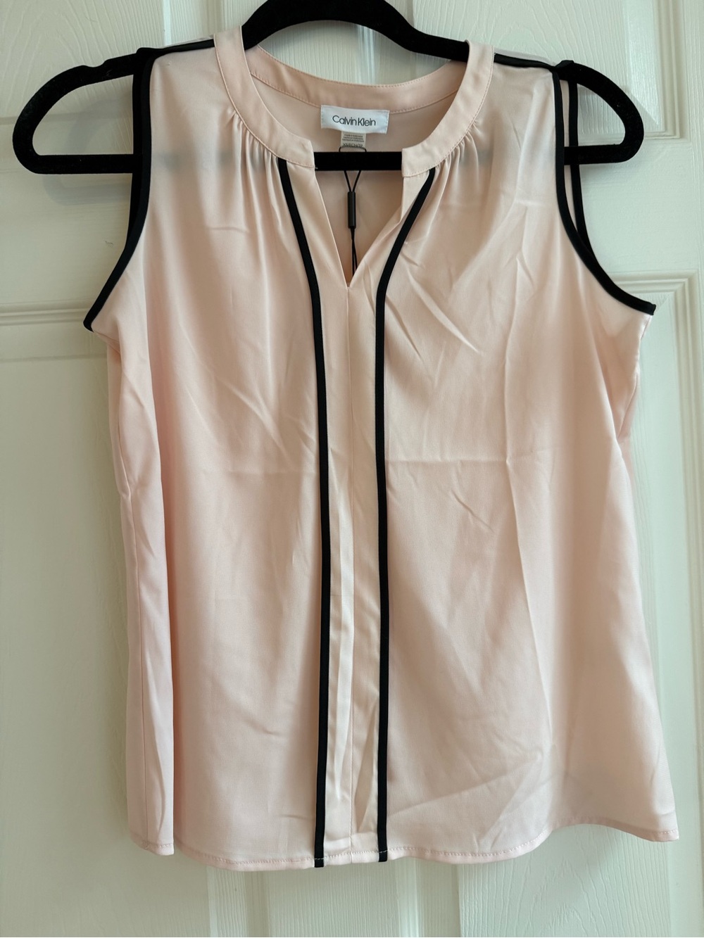 Ladies Calvin Klein Pink Sleeveless Blouse with Black Trim NWT